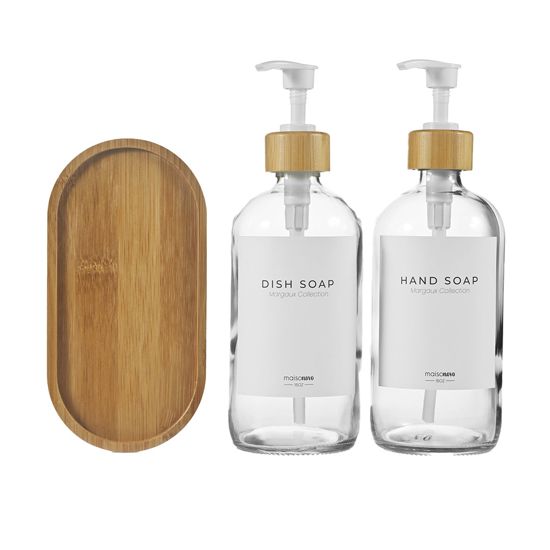 Shop Hand/Dish Glass Soap Dispensers with Bamboo Tray – Spice It