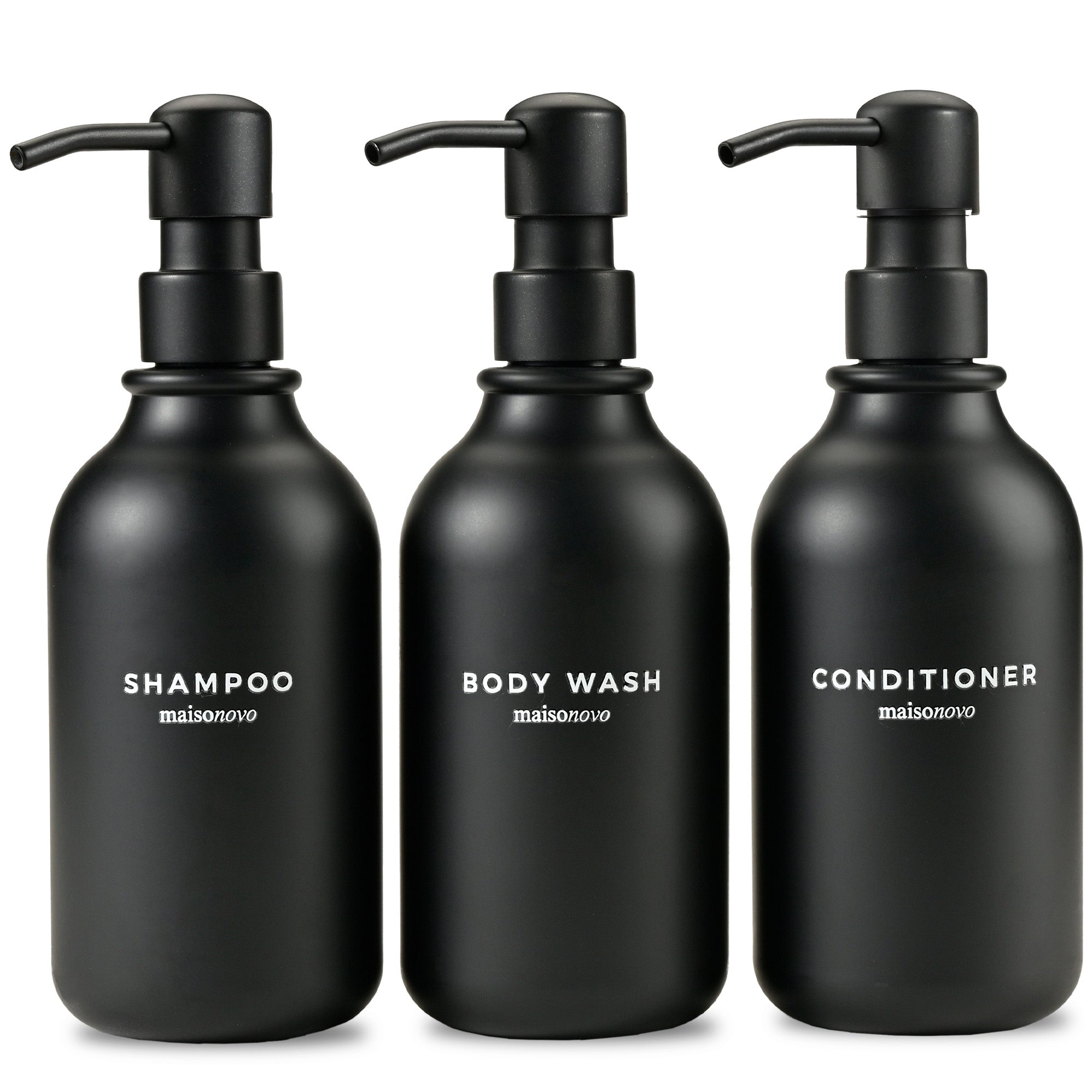 Shower Dispenser Black Plastic Bottles with Plastic Pumps