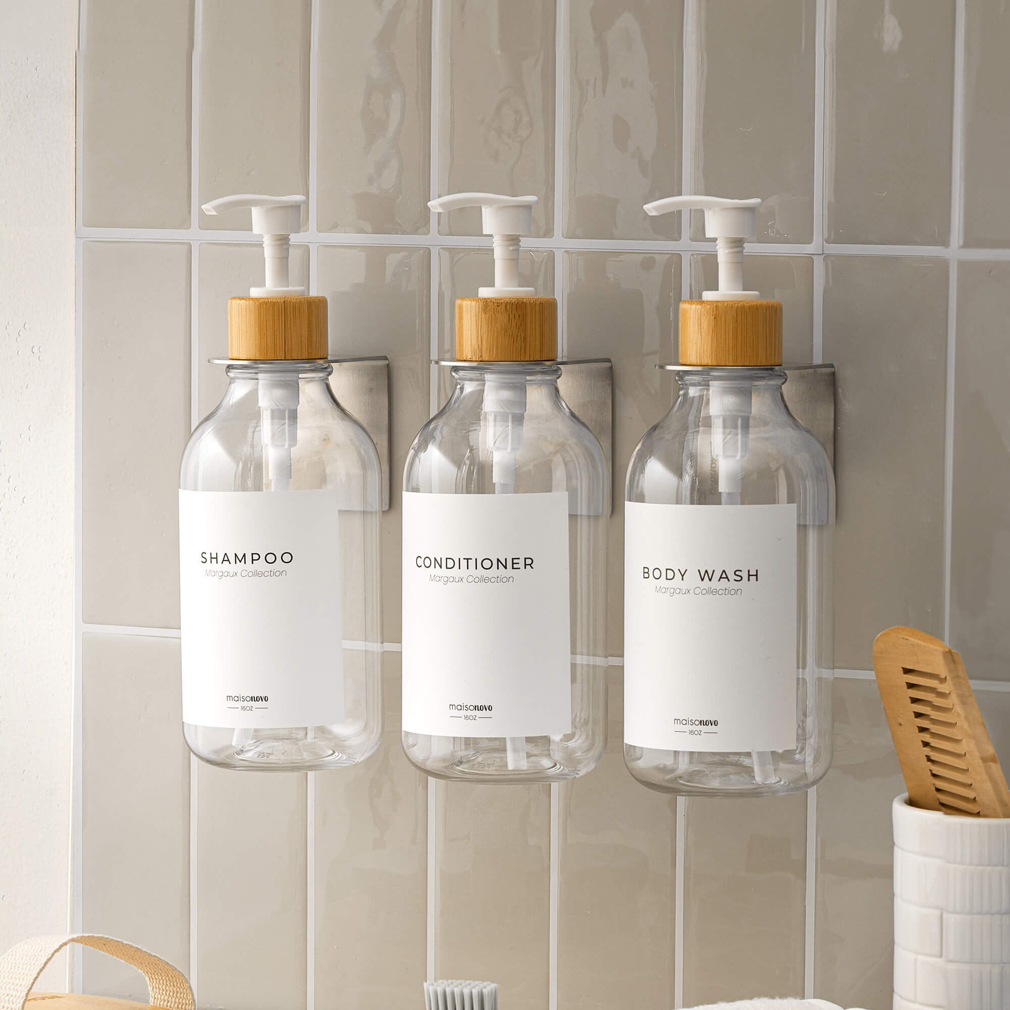 Wall Mounted Soap Dispenser Bamboo Clear