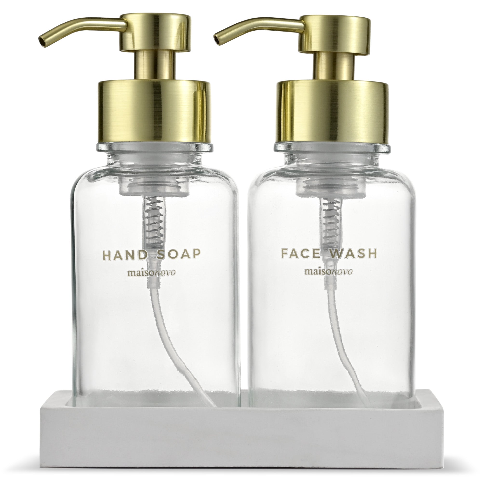 Glass Foaming Soap Dispensers 8oz Clear / Gold + Tray