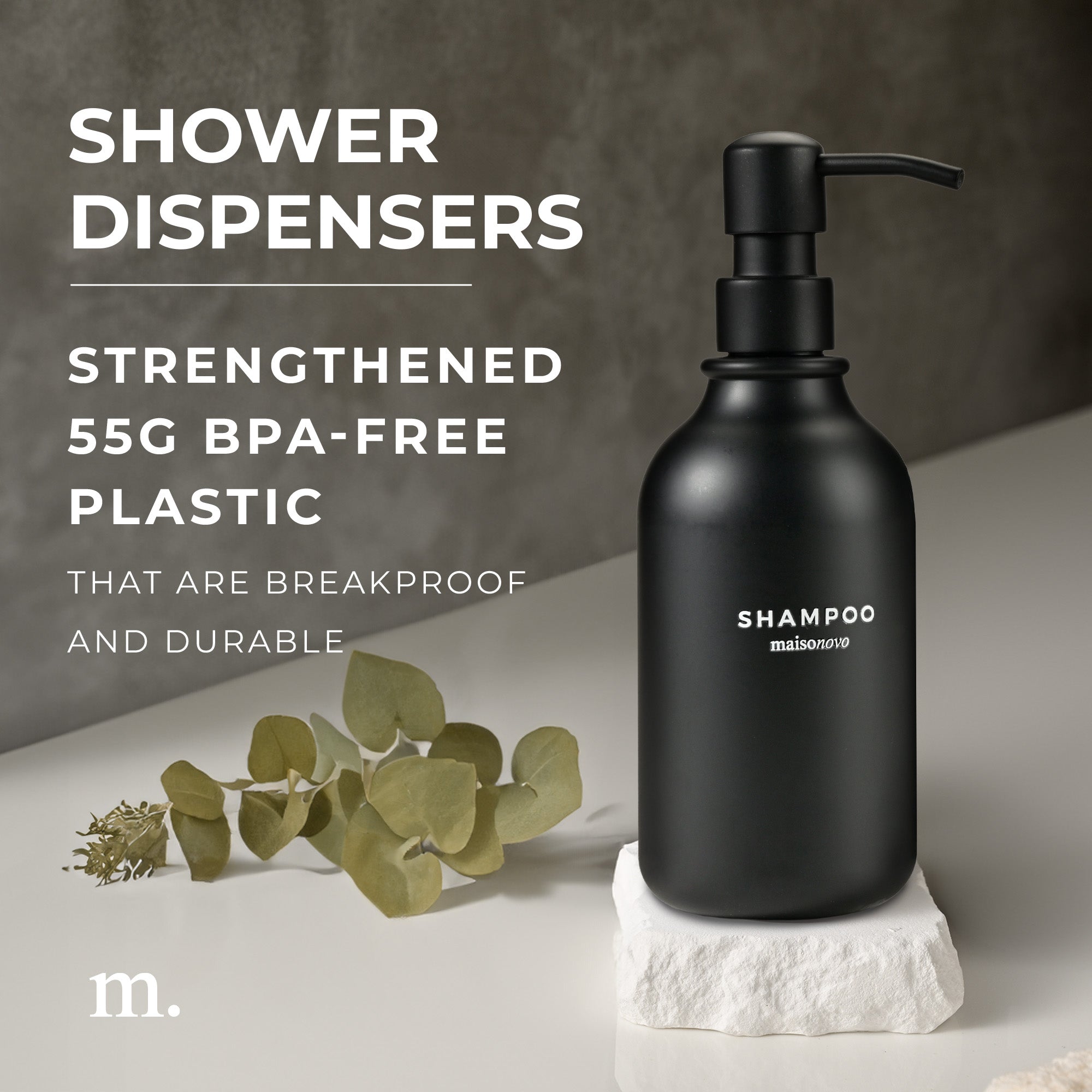 Shower Dispenser Black Plastic Bottles with Plastic Pumps