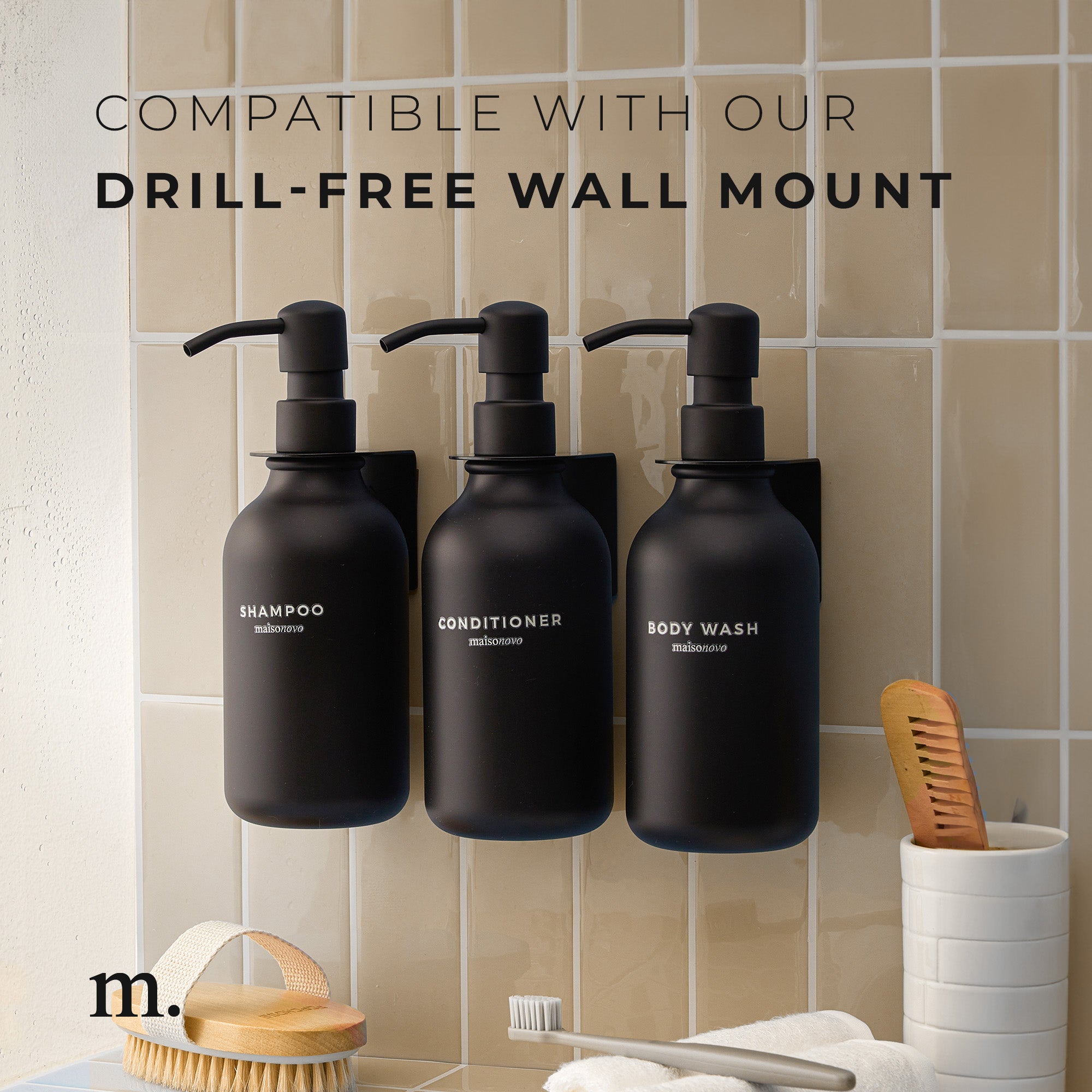 Shower Dispenser Black Plastic Bottles with Plastic Pumps