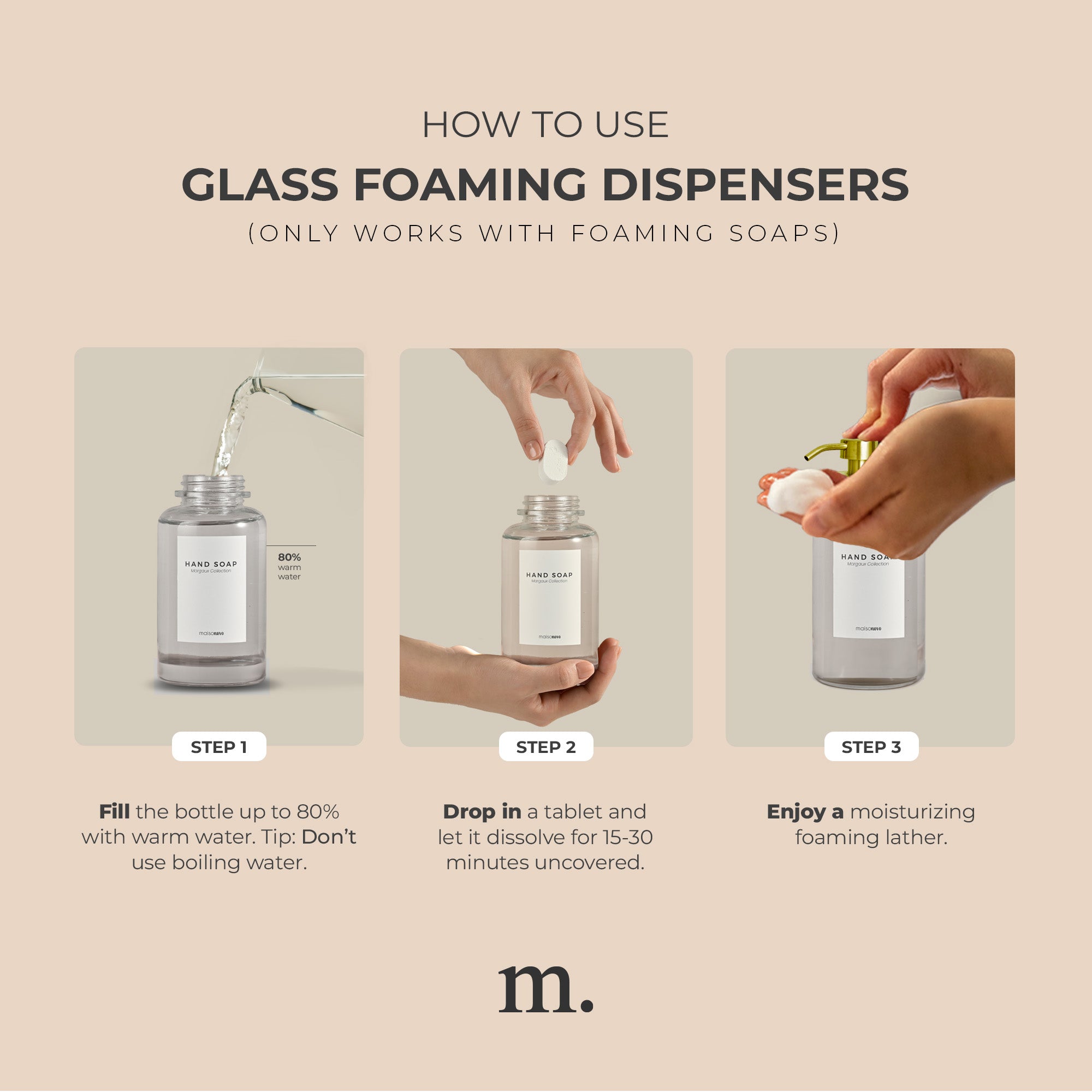 Glass Foaming Soap Dispensers 8oz Clear / Gold + Tray