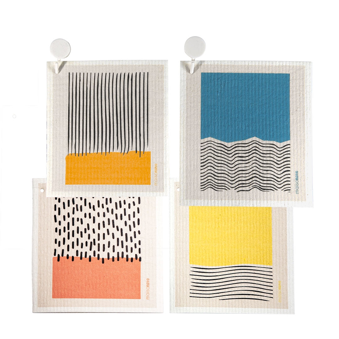 MAISONOVO Swedish Dishcloths for Kitchen - Reusable Paper Towels with Hook  - Reusable Paper Towels Washable- Swedish Dish Towels - Modern Pack of 4